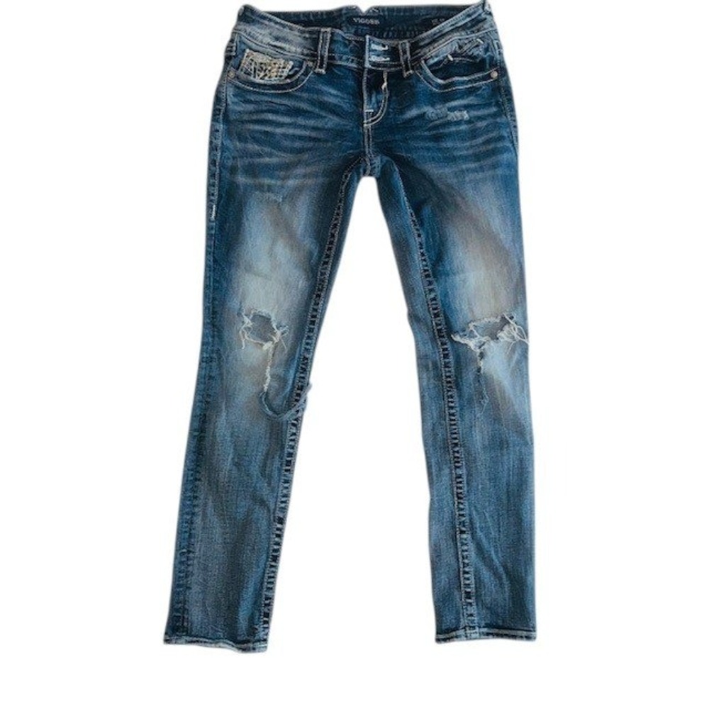 Women's Vigoss Ripped Distressed Skinny Jeans Dk Wash Denim‎ Embellished Pockets - Picture 4 of 14